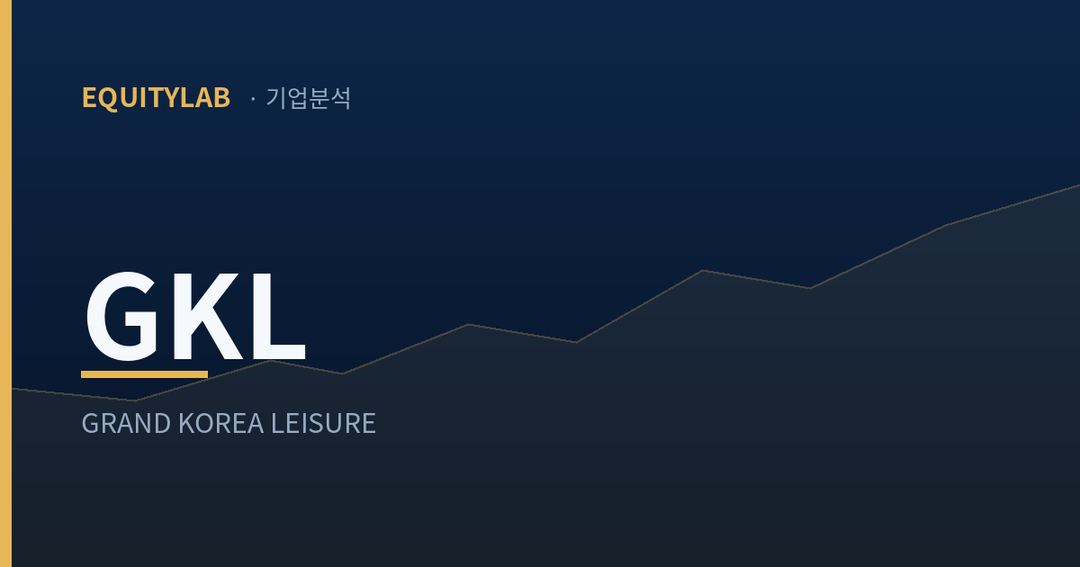 GKL 기업분석 표지 — 에쿼티랩 로고와 GRAND KOREA LEISURE가 적힌 남색 카드