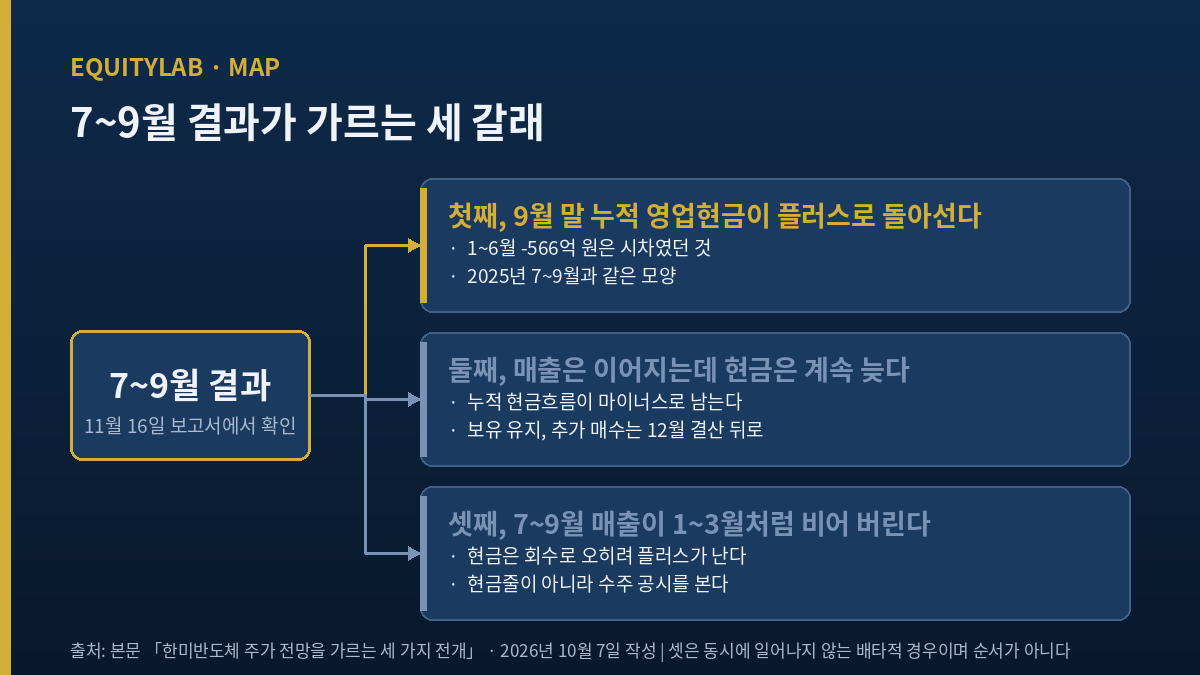 한미반도체 주가 전망 세 가지 전개를 나눈 갈래 그림